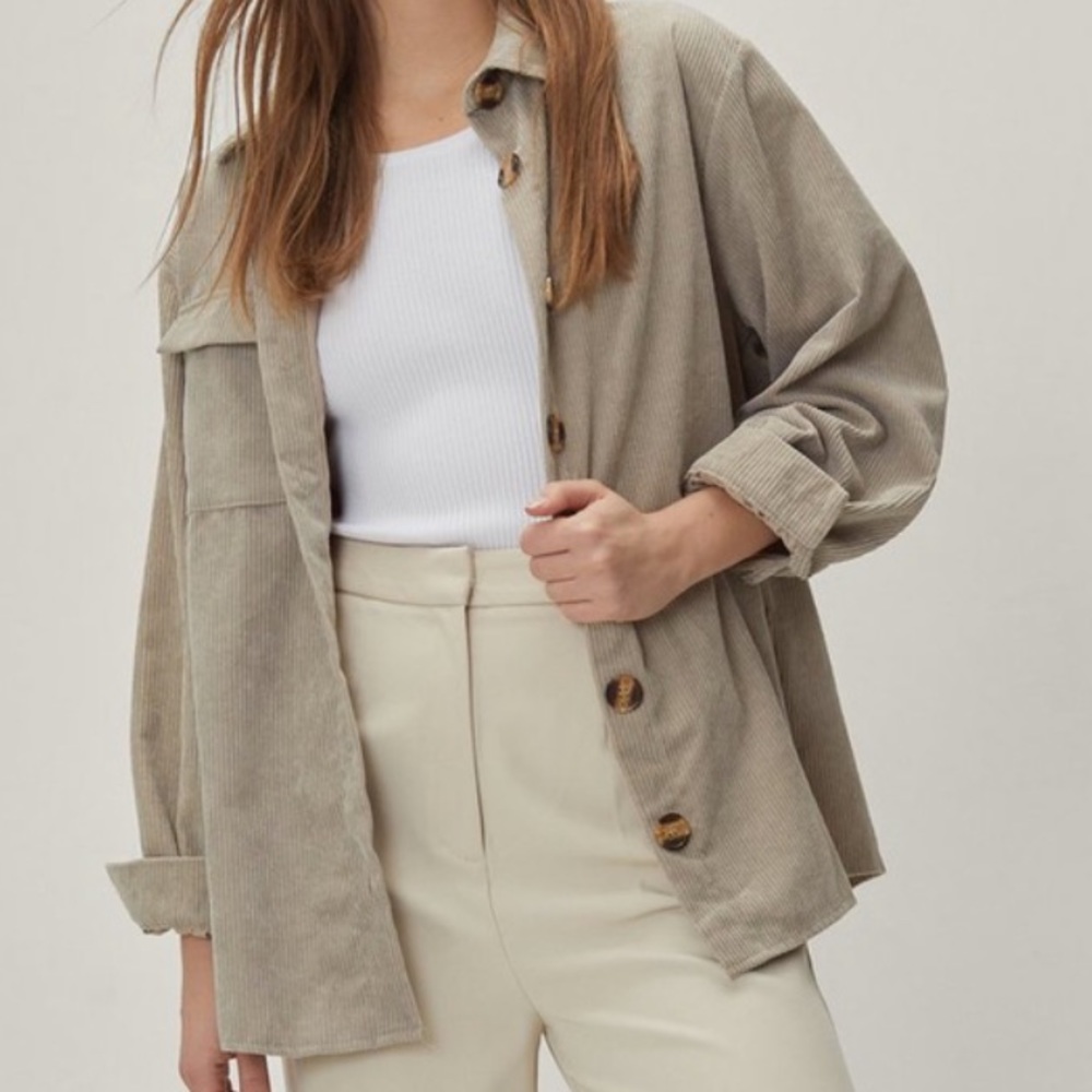NEW Nastygal Tan Button Down Oversized Corduroy Shirt Shacket